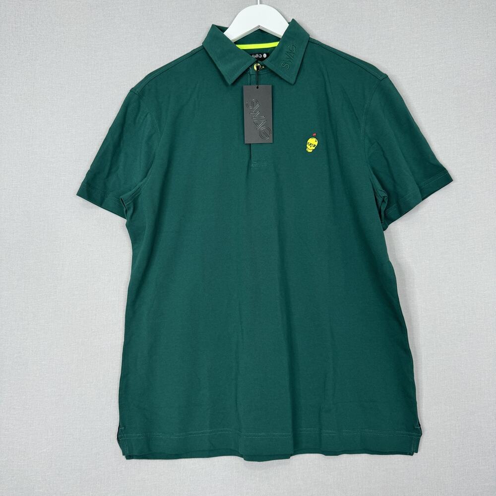 Swag Golf Masters Polo Shirt Mens Large Green Skull Logo Embroidered Performance